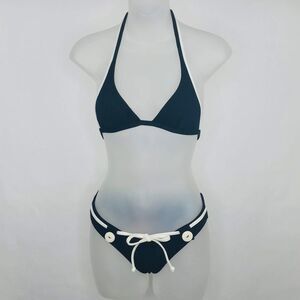 Agua Doce Bikini Brazilian 2-pc Women M Black White Tie Front Buttons
